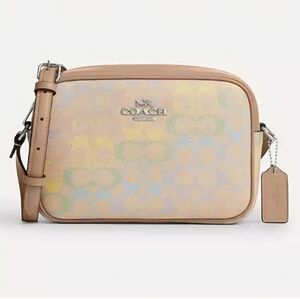 New COACH Jamie Camera Bag In Rainbow Signature Canvas, Leather, Trim, Silver